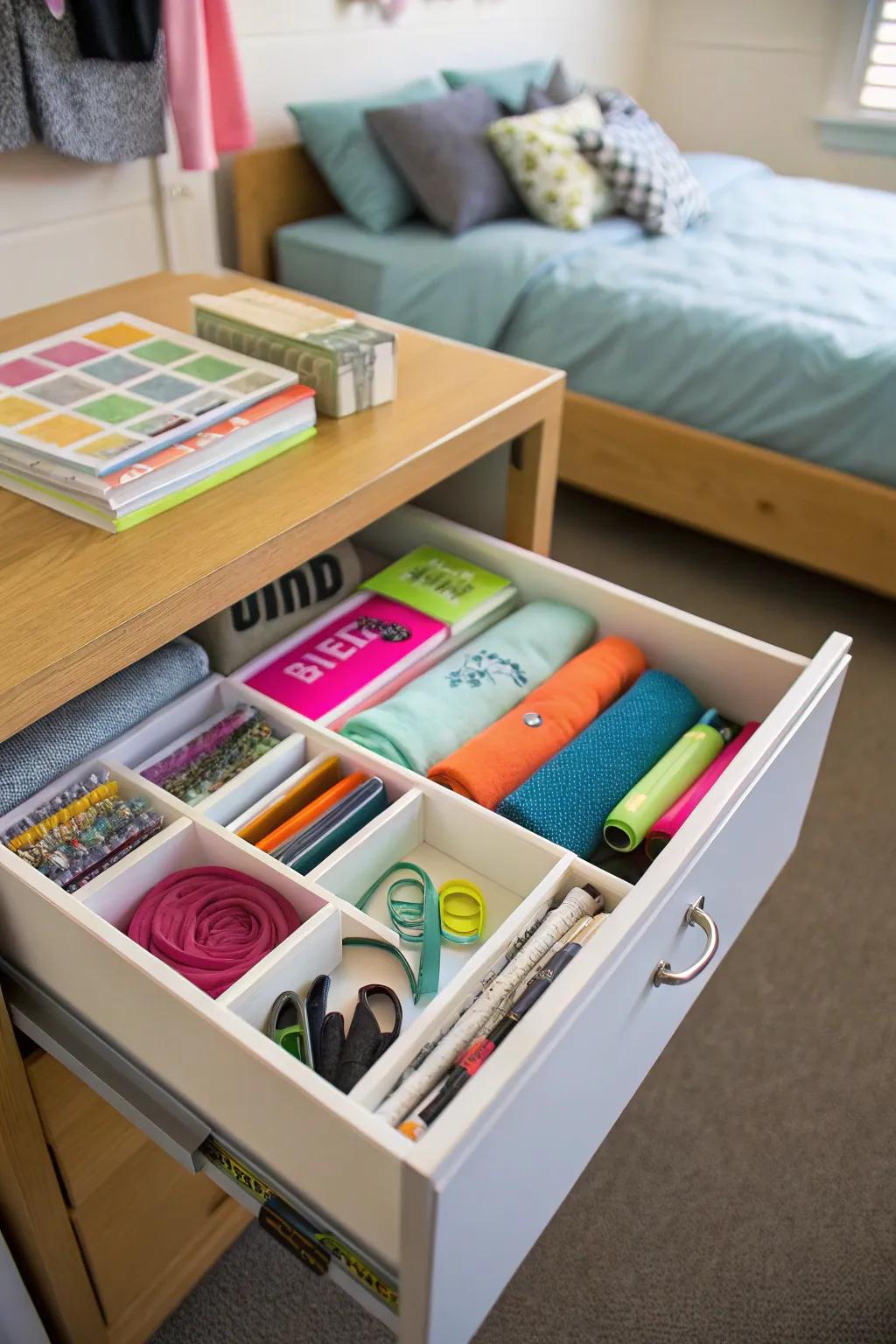 Maintain organized drawers using ingenious organizers.