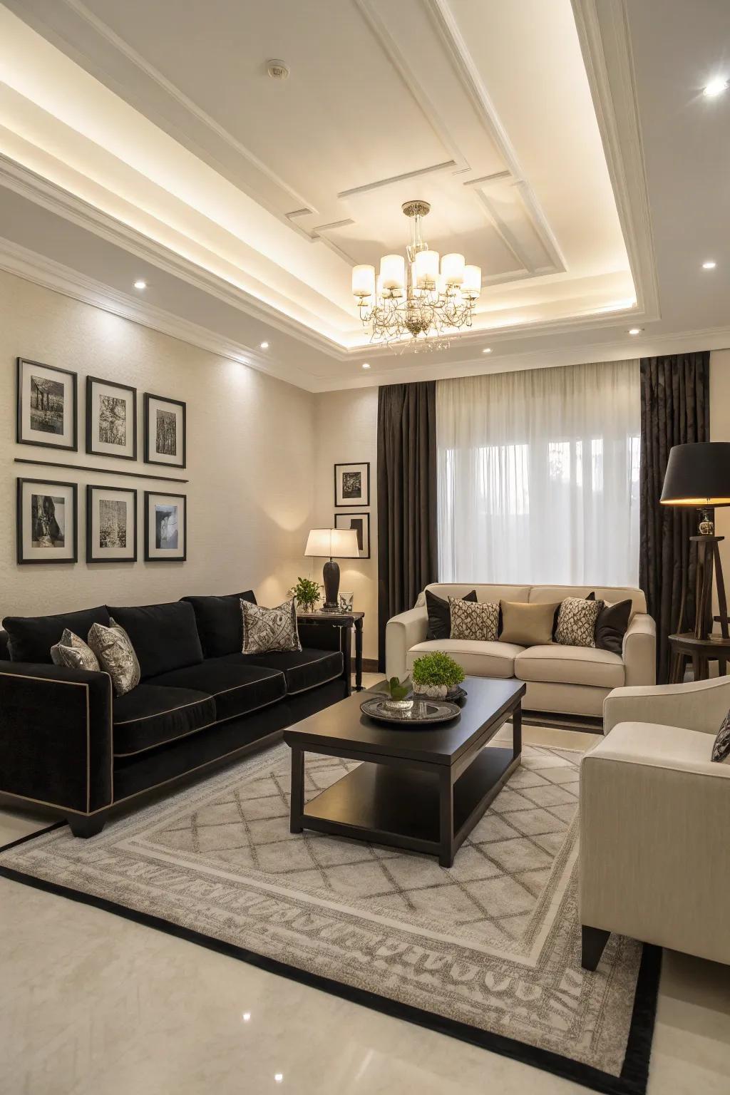 Symmetrical configurations introduce a sense of equilibrium and harmony to the living area.