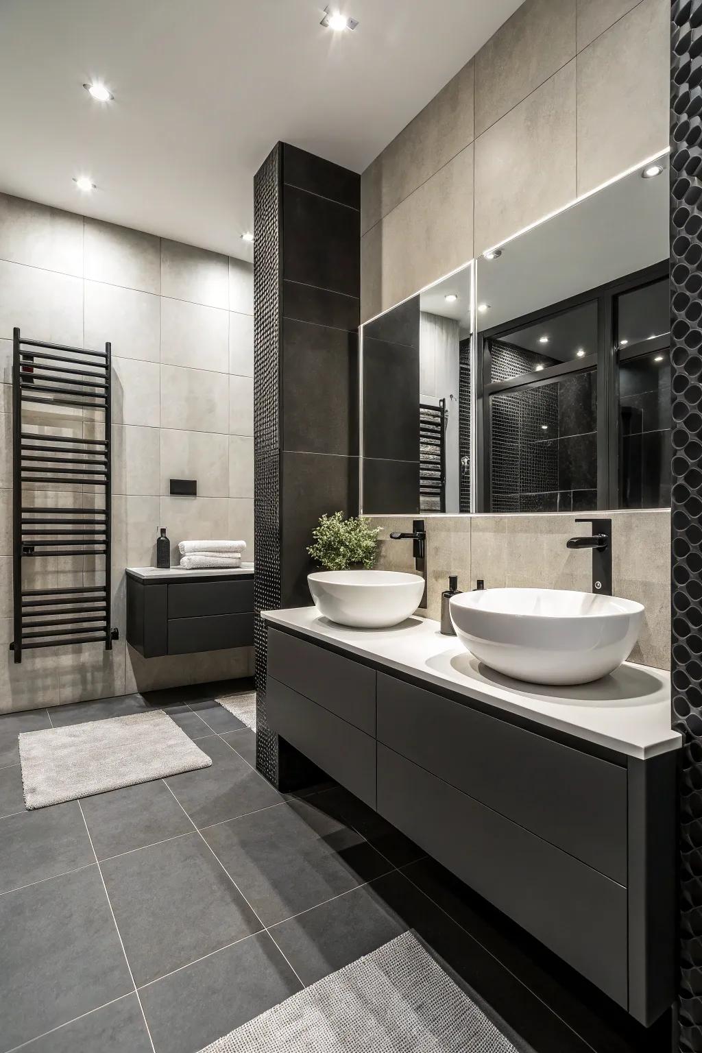 A bathroom featuring single-tone embellishments for a harmonious and fashionable visage.
