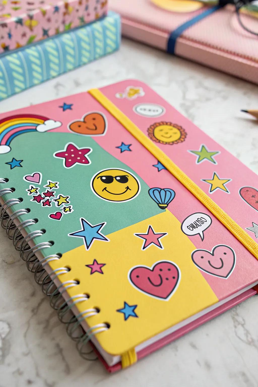 Drawing decals bringing vitality to a notebook.