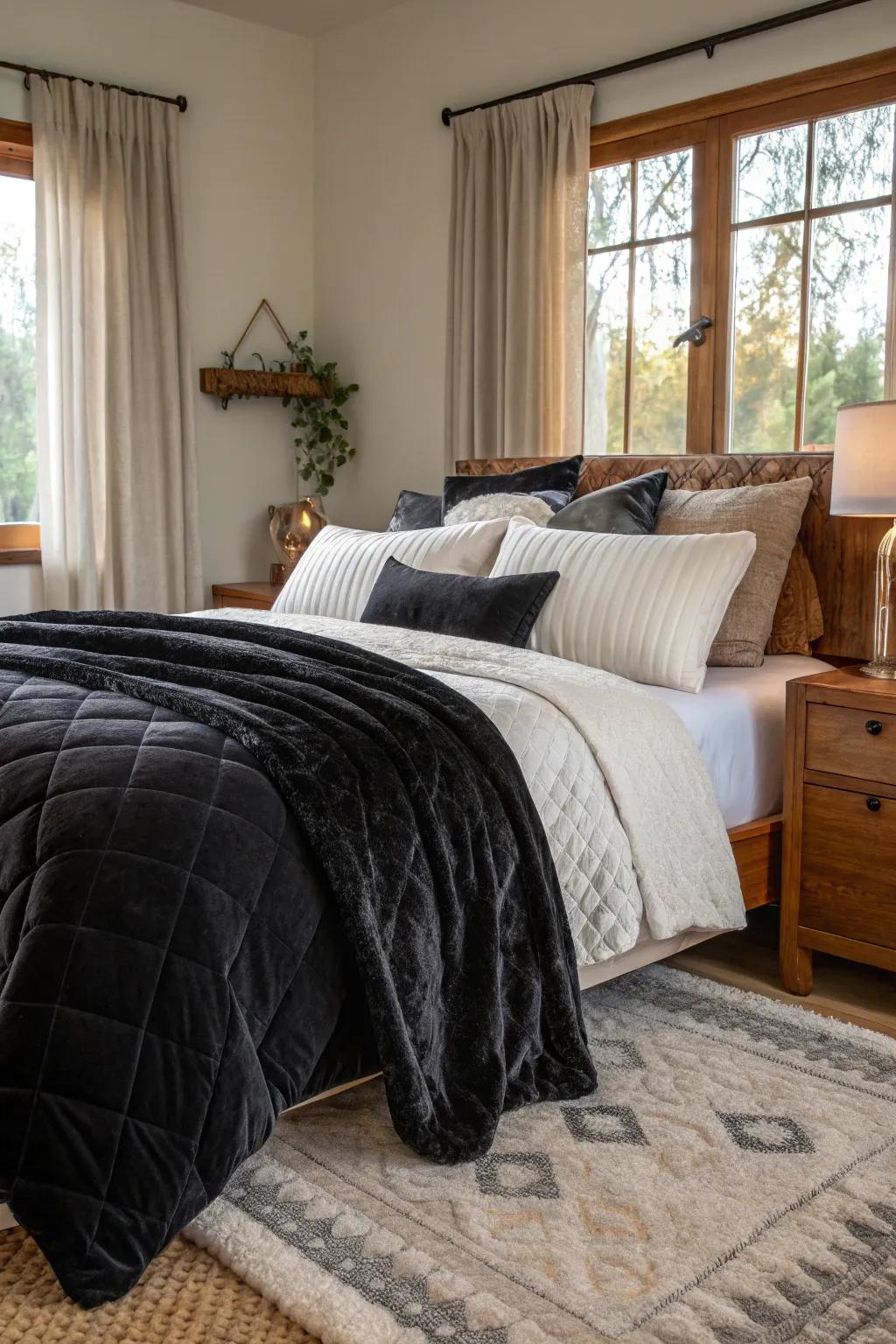 A haven of texture with layered fabrics enhancing comfort.