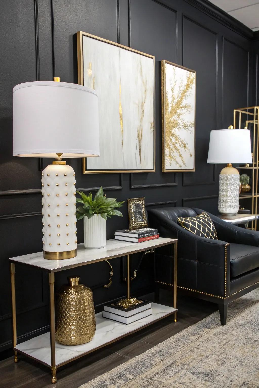 Colors that stand out bring harmony and keep a dark office visually exciting.