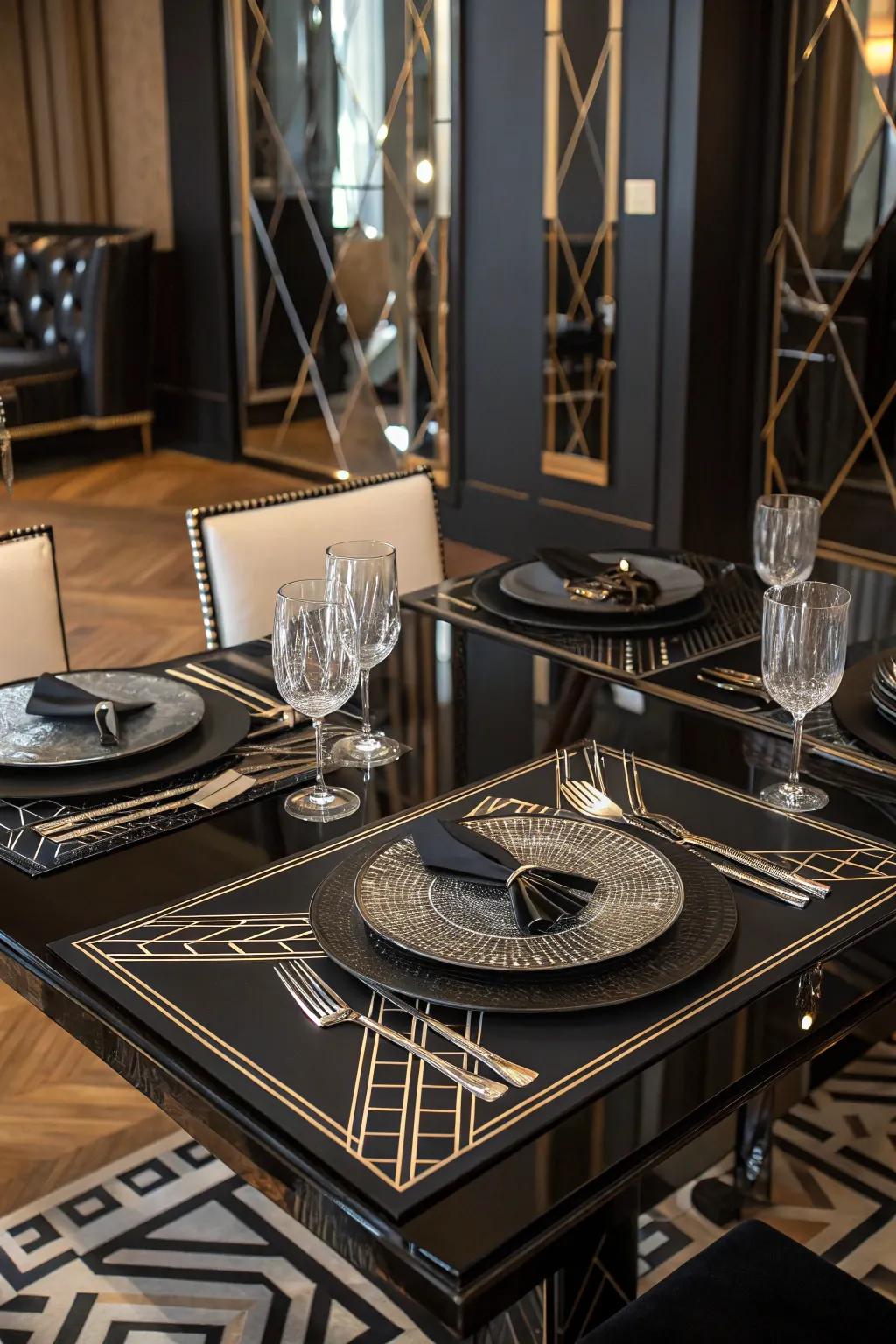 Art-Deco glamour achieved through black and gold.