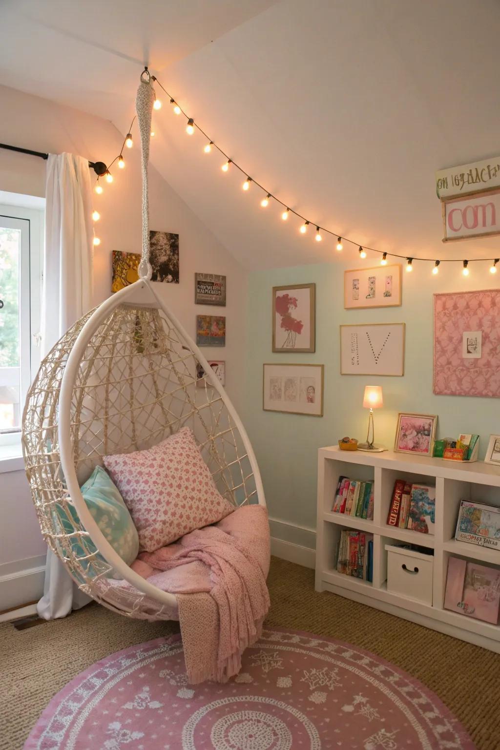 A relaxing reading area is perfect for unwinding and diving into books.