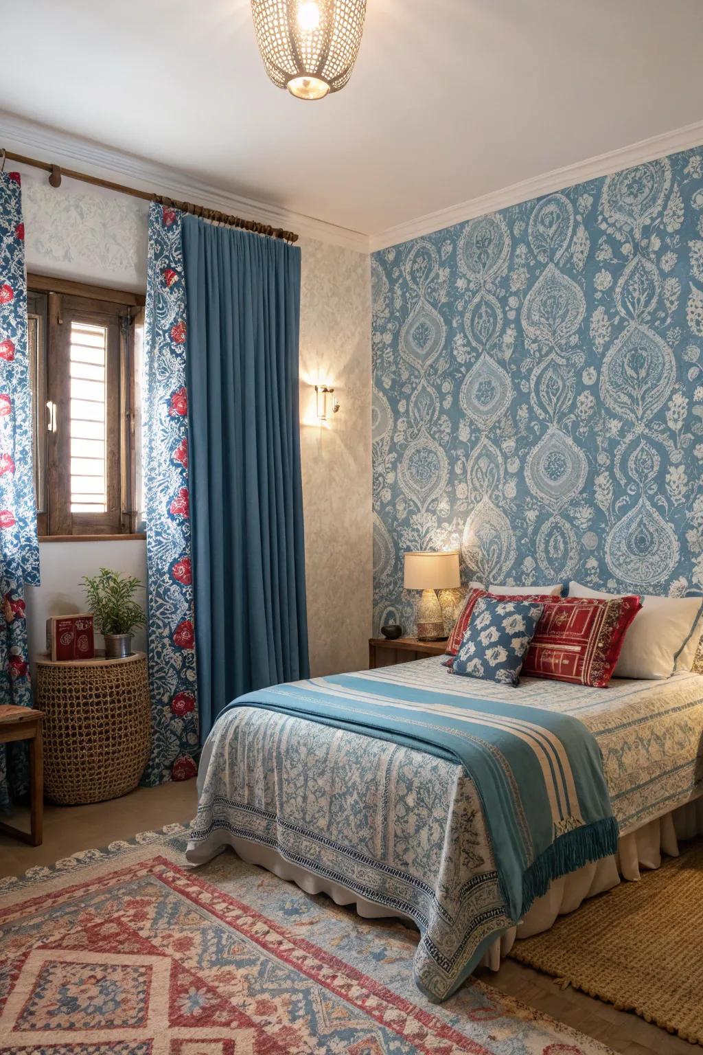 Blue patterns inject energy and personality.