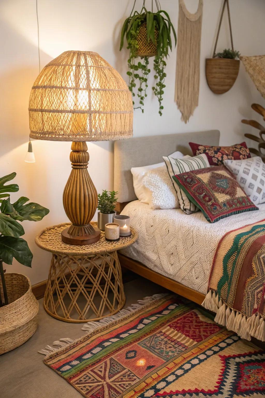 The willow shade casts a natural, boho feel within this bedroom.