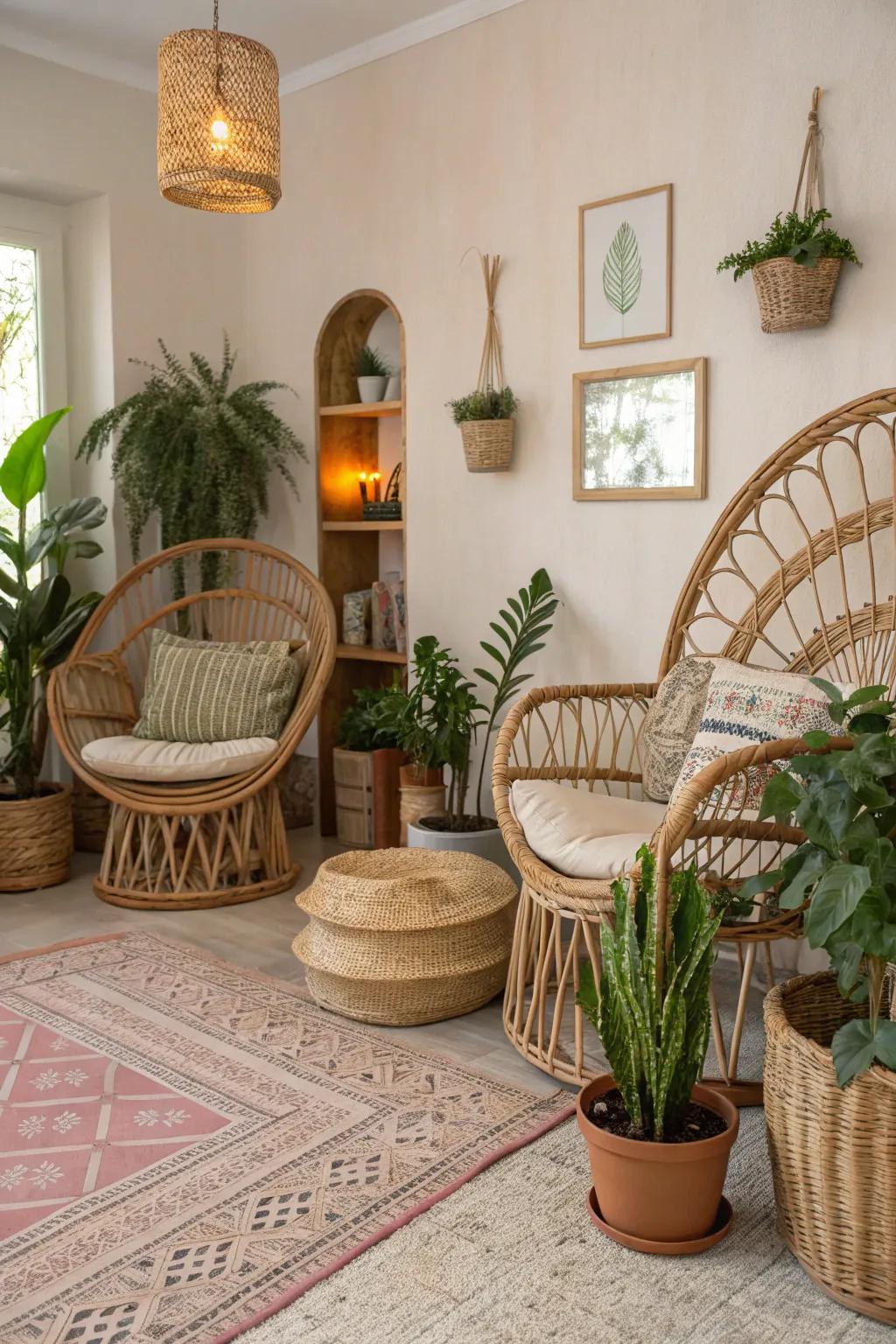 Natural components add an earthy touch to bohemian decor.