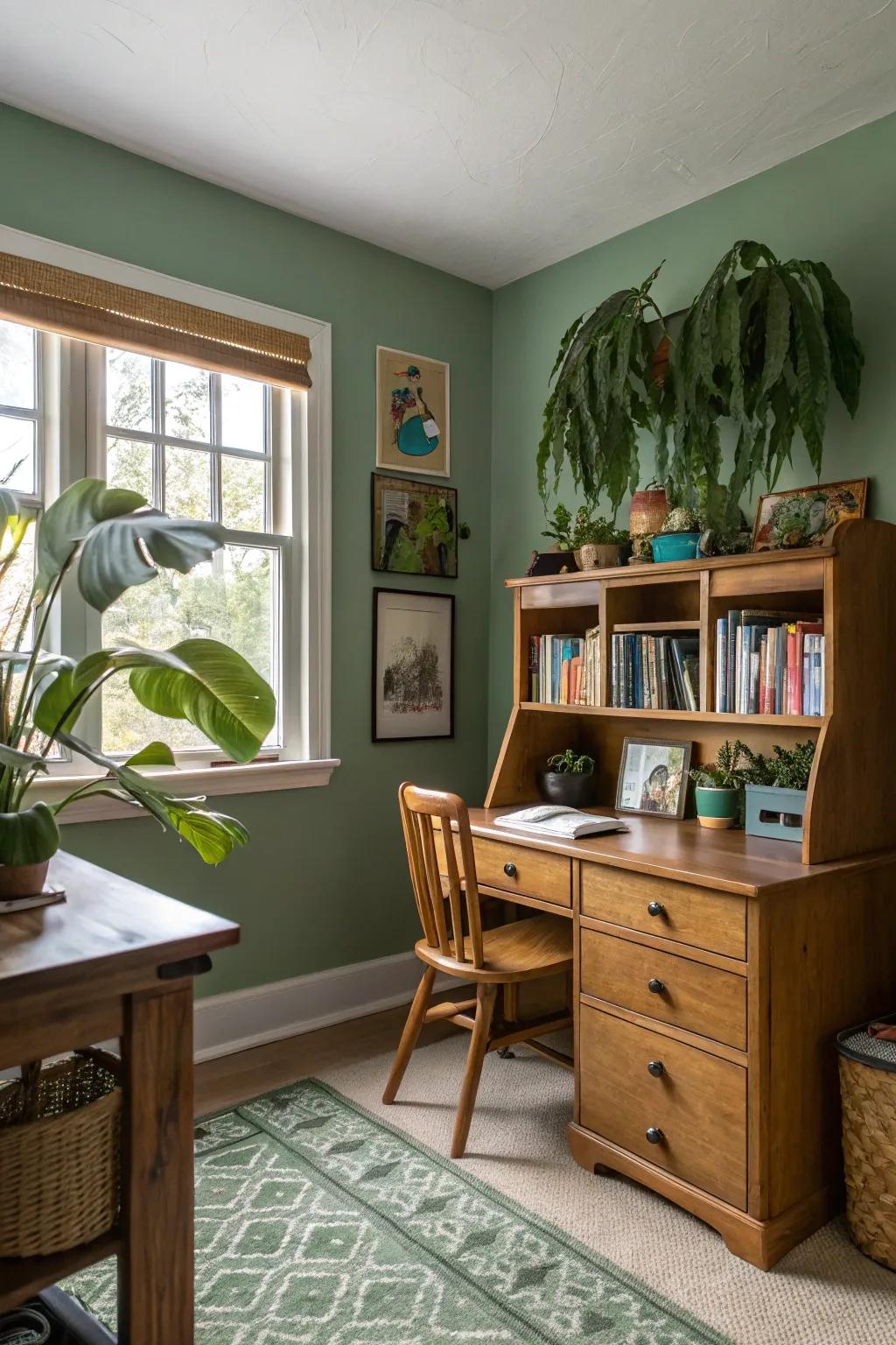 Craft a serene sanctuary with muted emeralds.