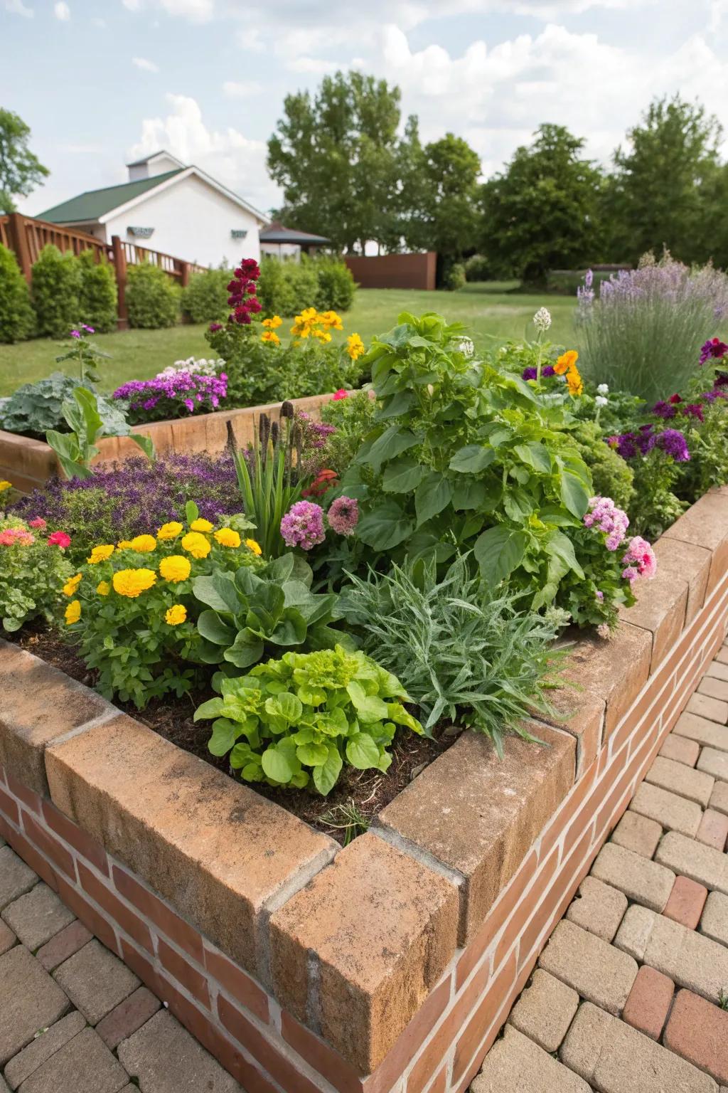 Craft a botanical spectacle with a mixed vegetation brick bed.