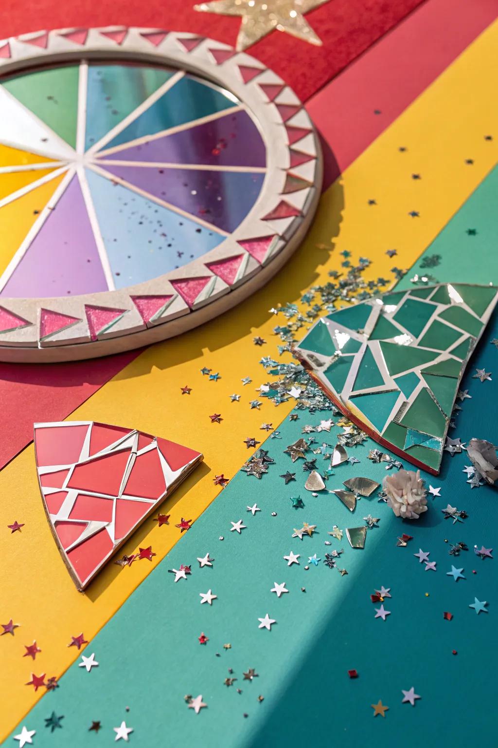 Tinted backdrops accentuate mirror artwork using contrast.