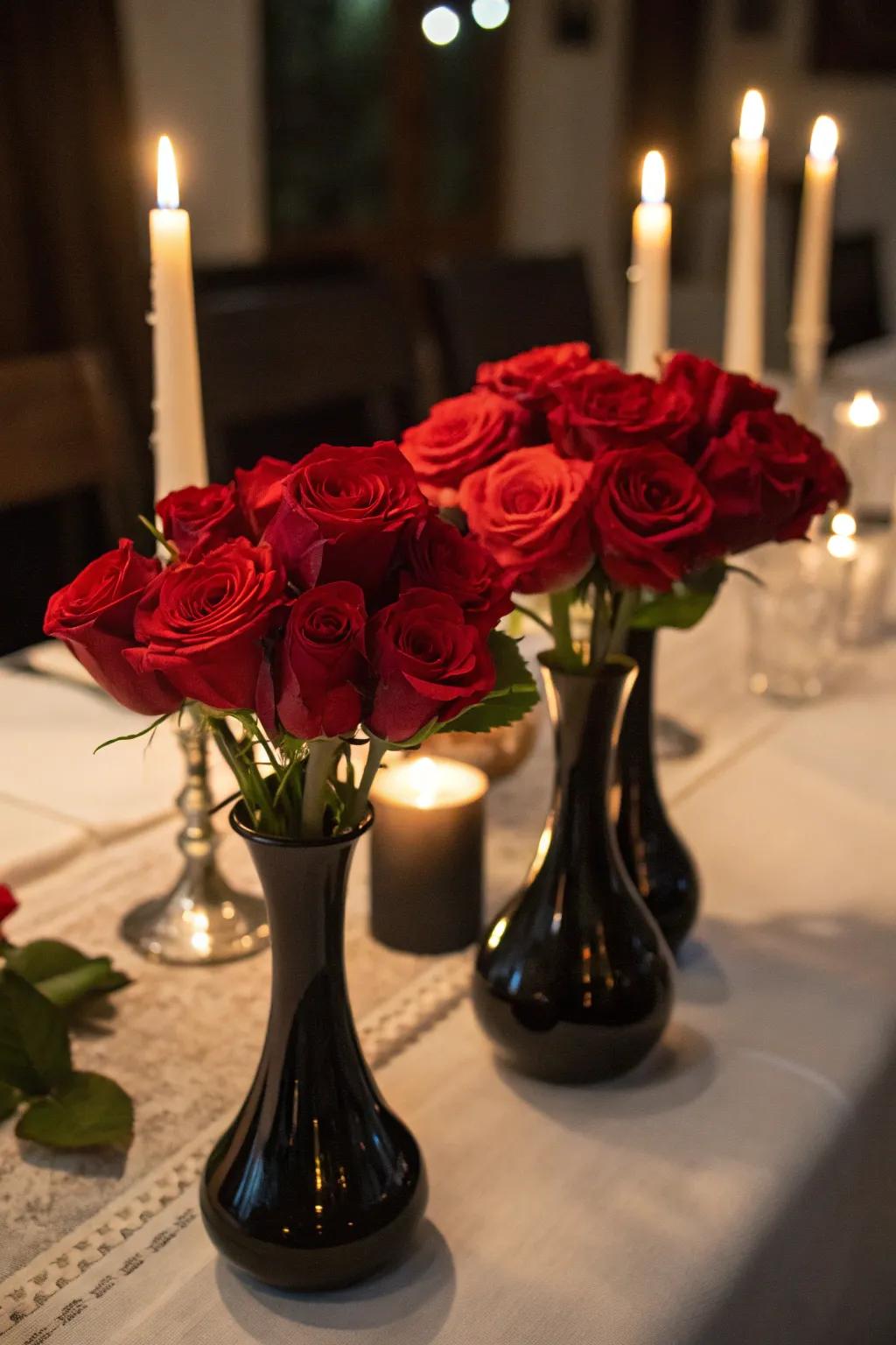 Set the mood with bold red roses.