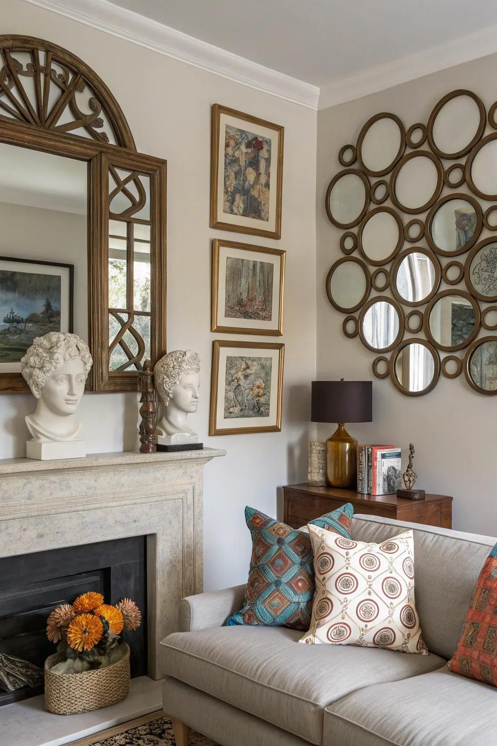 Mirrors and art can make the room feel deeper and look more beautiful.