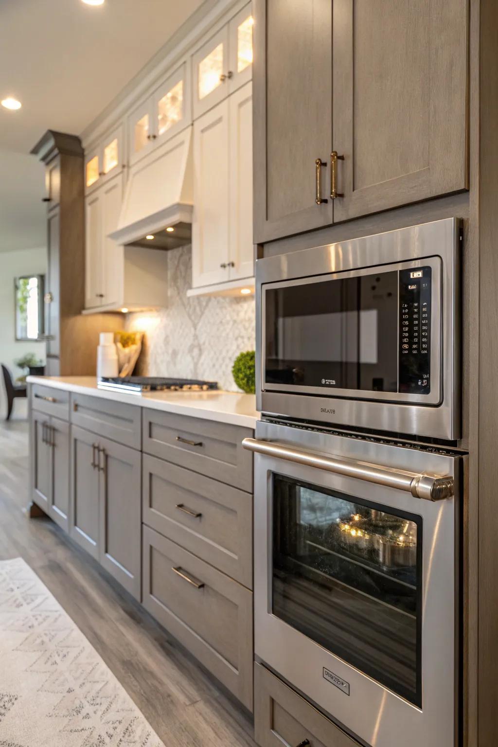 A microwave enhanced with a specialized fitting kit for a stylish look.