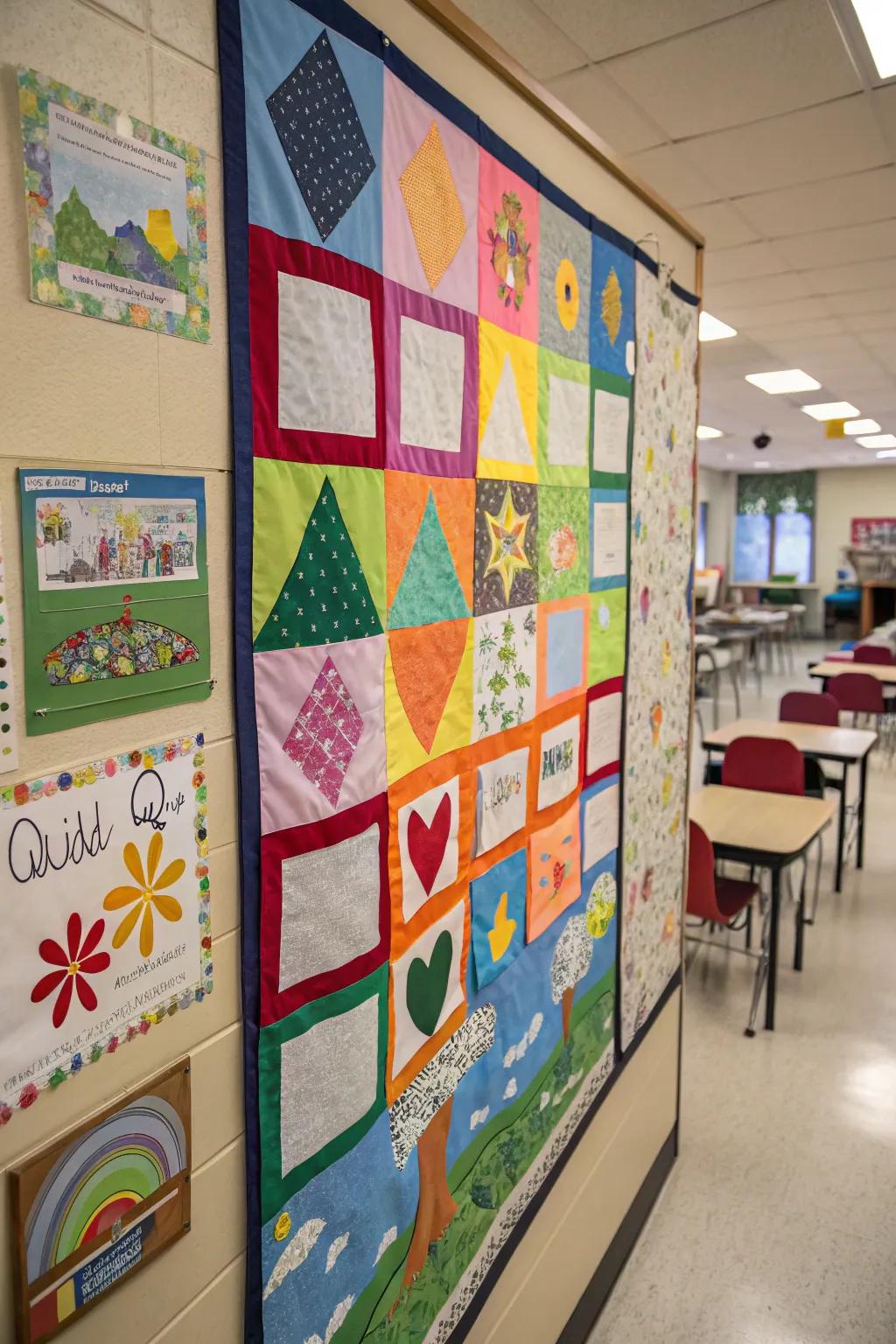 A love tapestry assembled from vividly decorated paper squares.