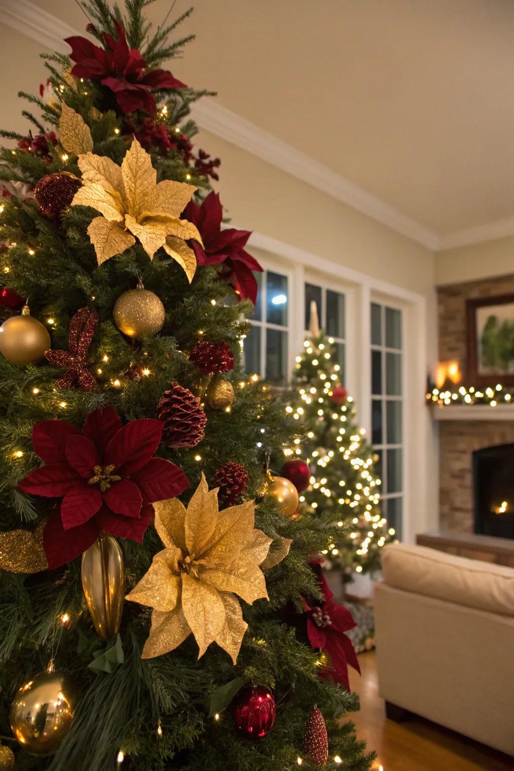 Floral constituents append a nuance of nature to the tree.