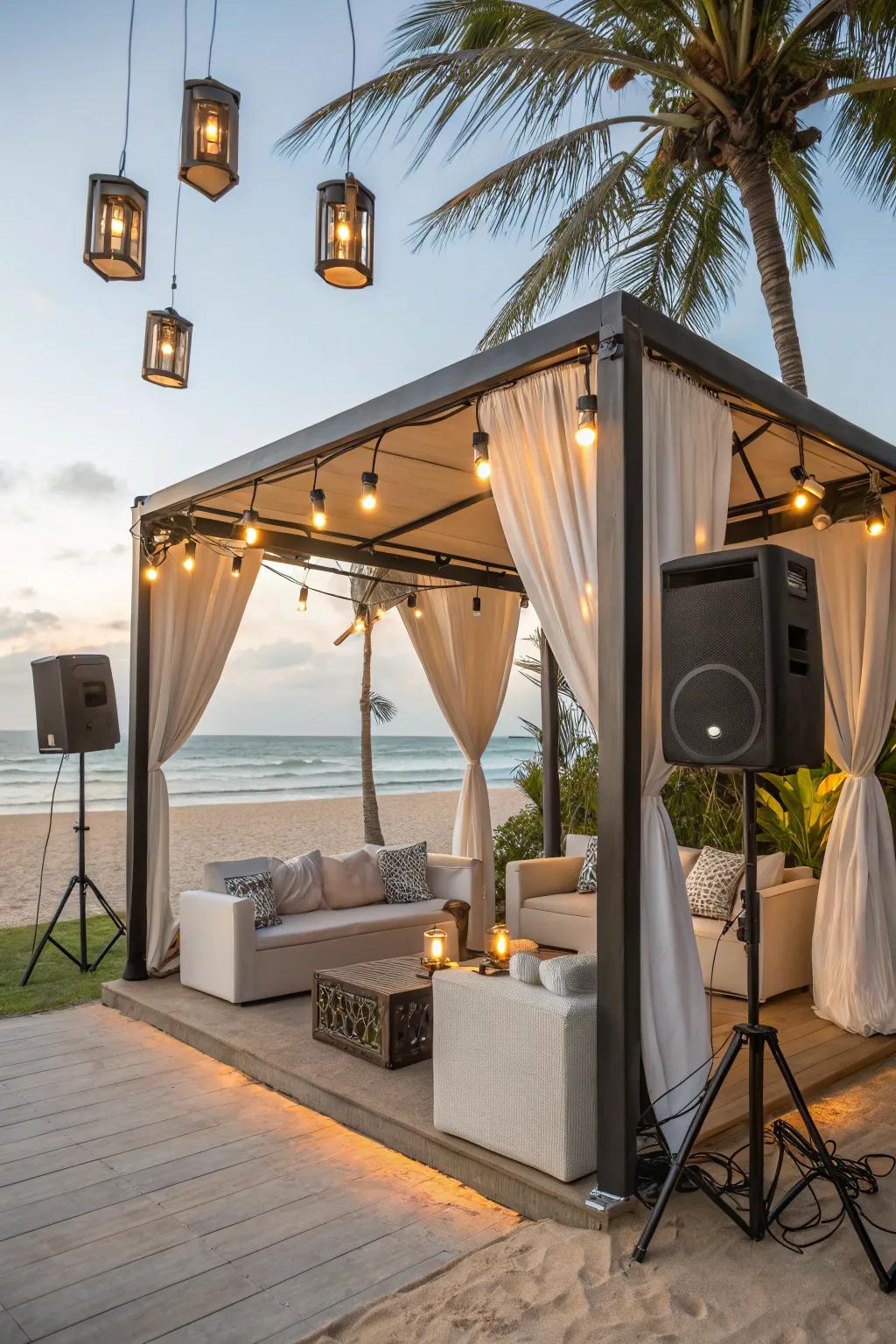 Contemporary cabana equipped with intelligent technology for ease of use.