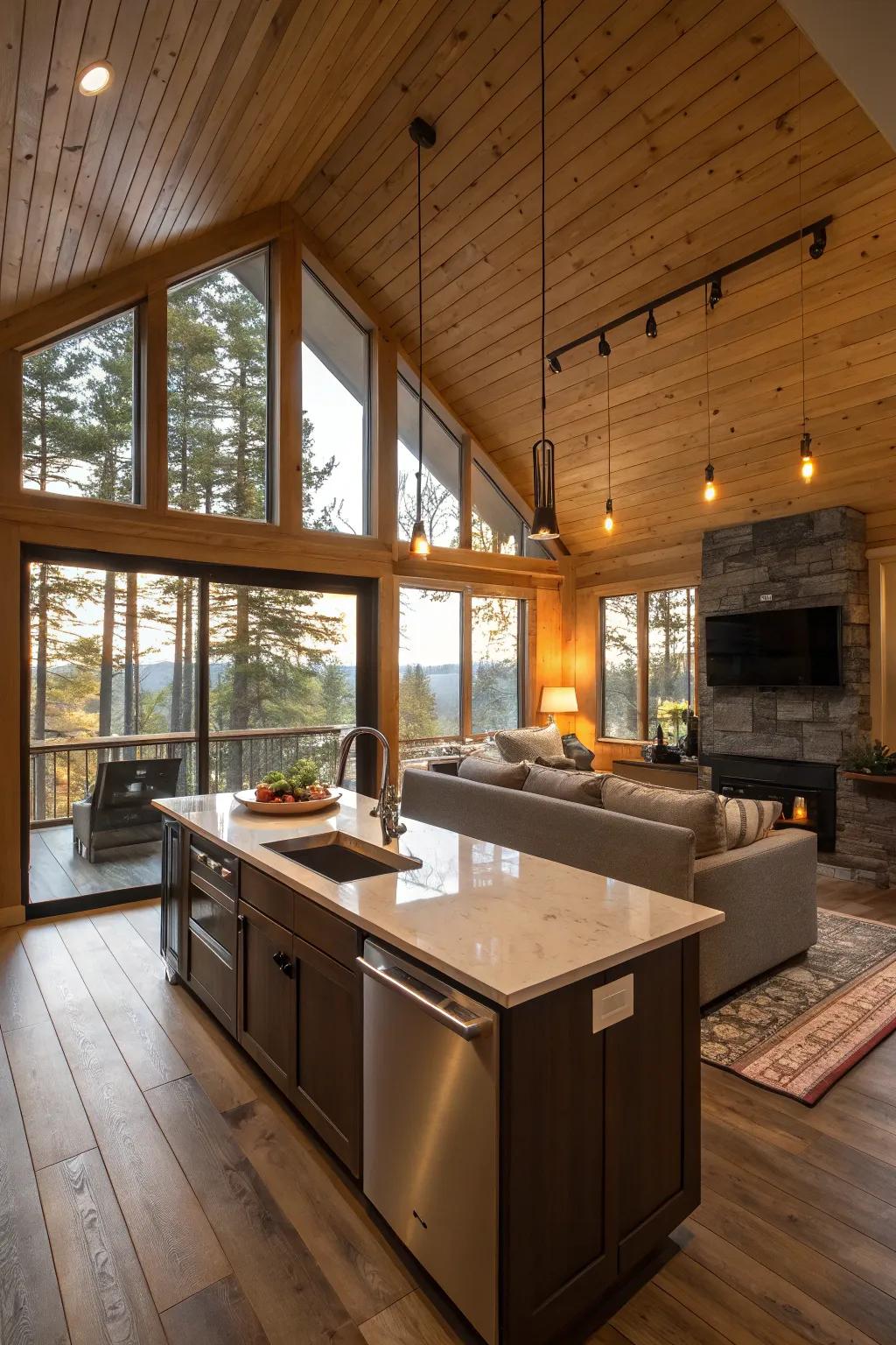 An open and airy cabin interior design