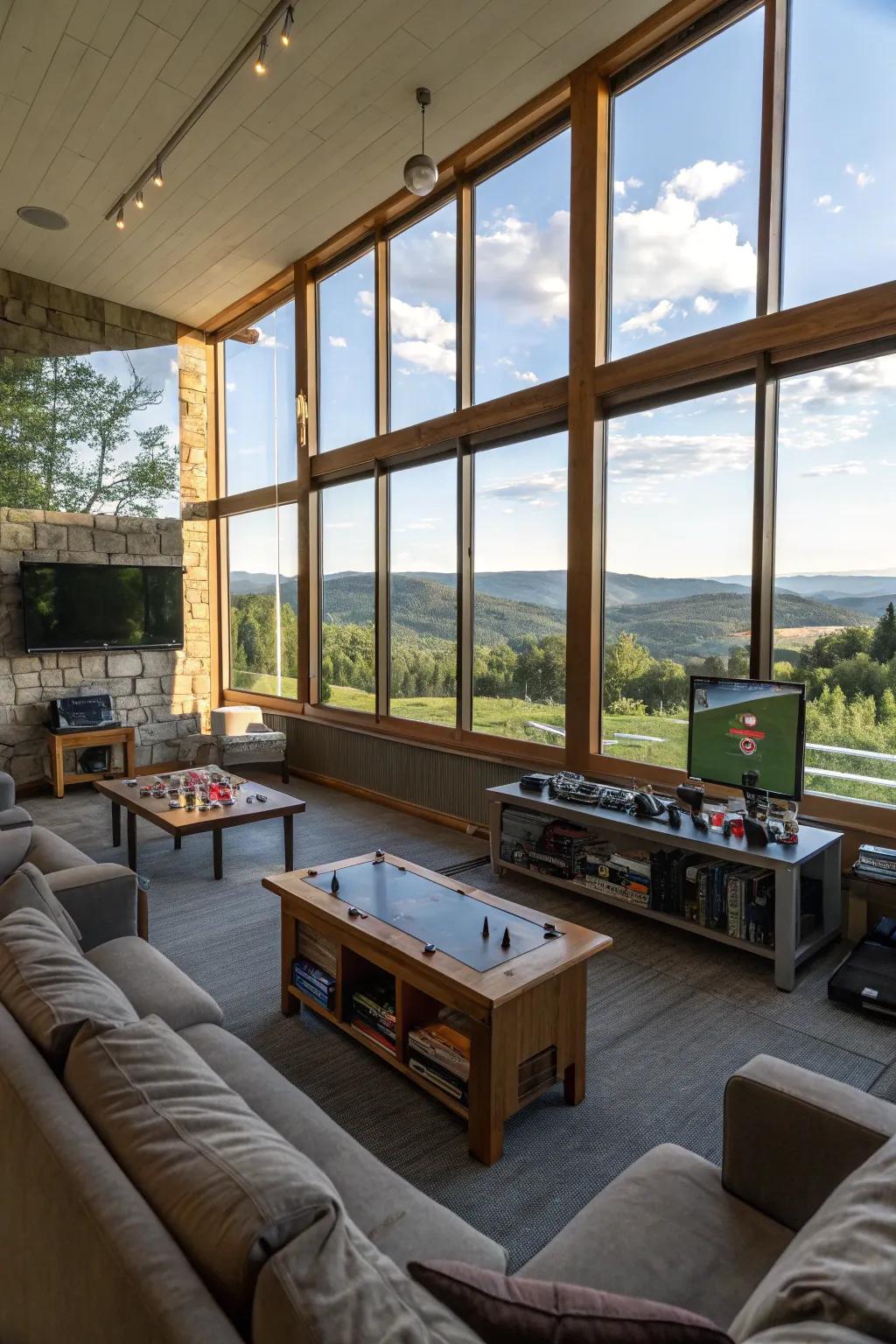 Expansive windows usher the splendor of nature into your recreation space.