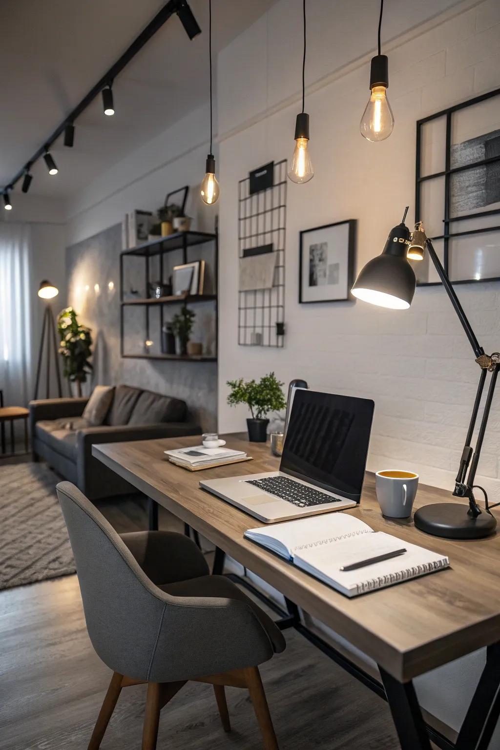 Boost output in your home office using wiring spotlight illumination.