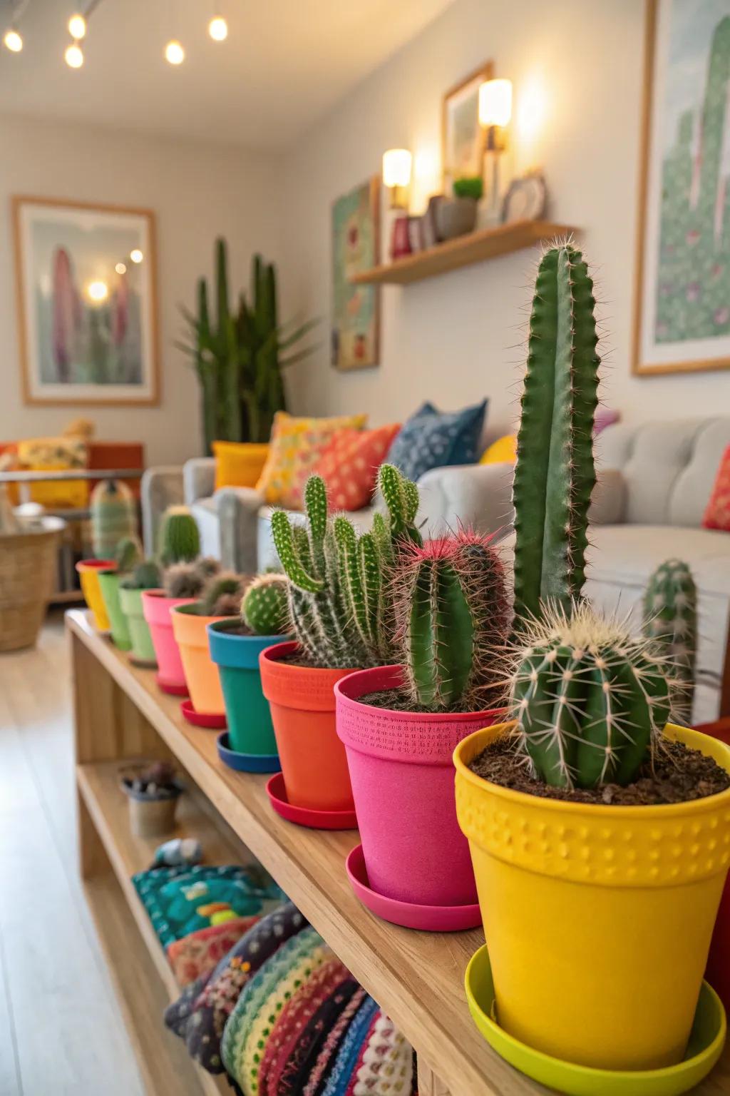Vivid painted dwellings contribute a splash of color to your cactus assortment.