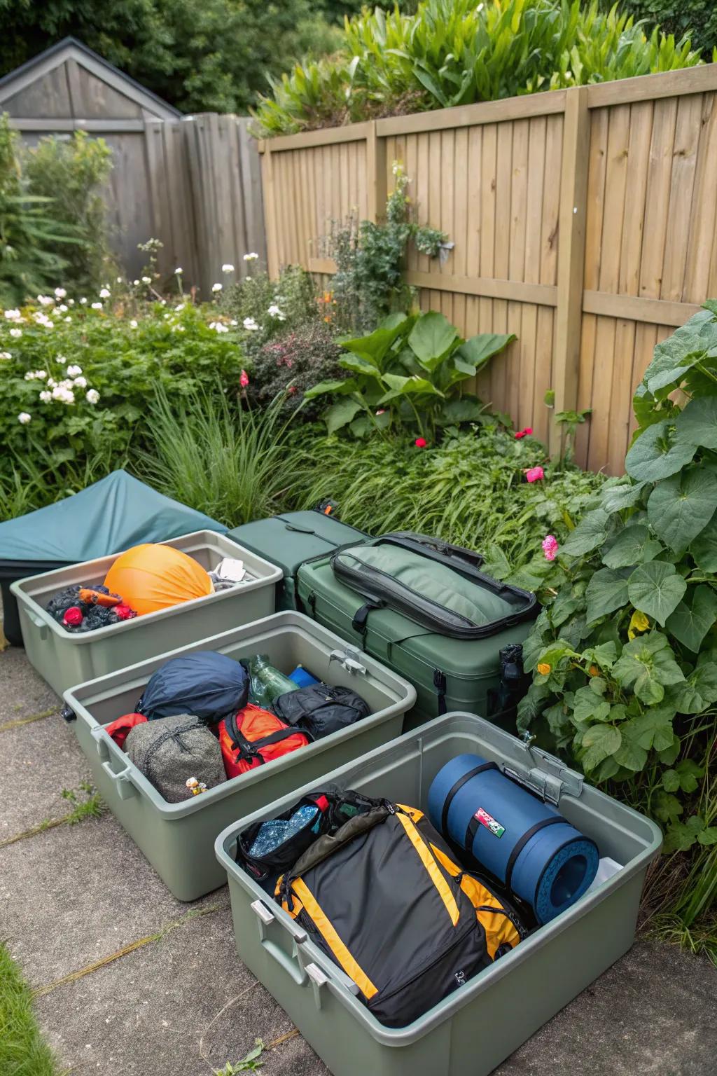 Weatherproof containers offer reliable outdoor storage for camping gear.