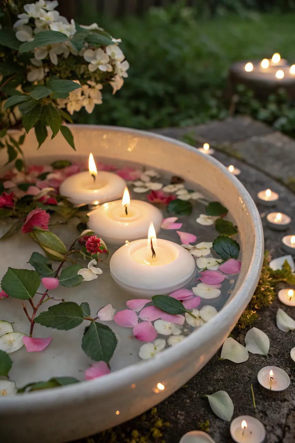 Floating candles transform any table into a magical setting.
