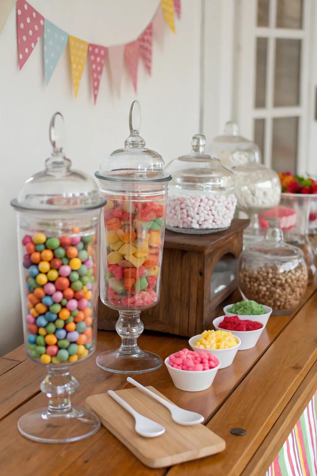 Interactive bespoke sweet blending bar, brimming with varied confection options.