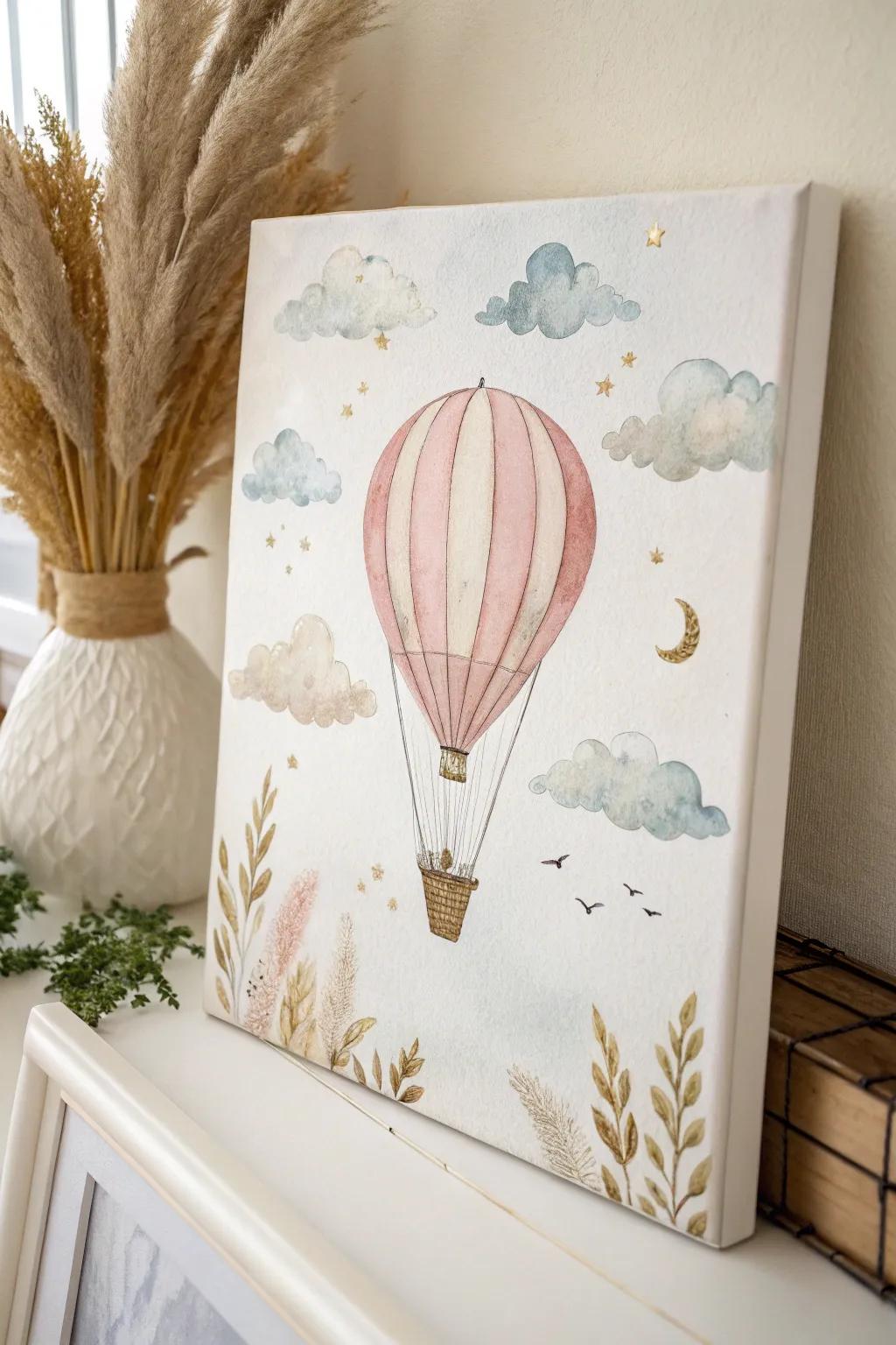 Let your creativity take flight with this minimalist hot air balloon canvas, where simplicity blends with an adventurous spirit.