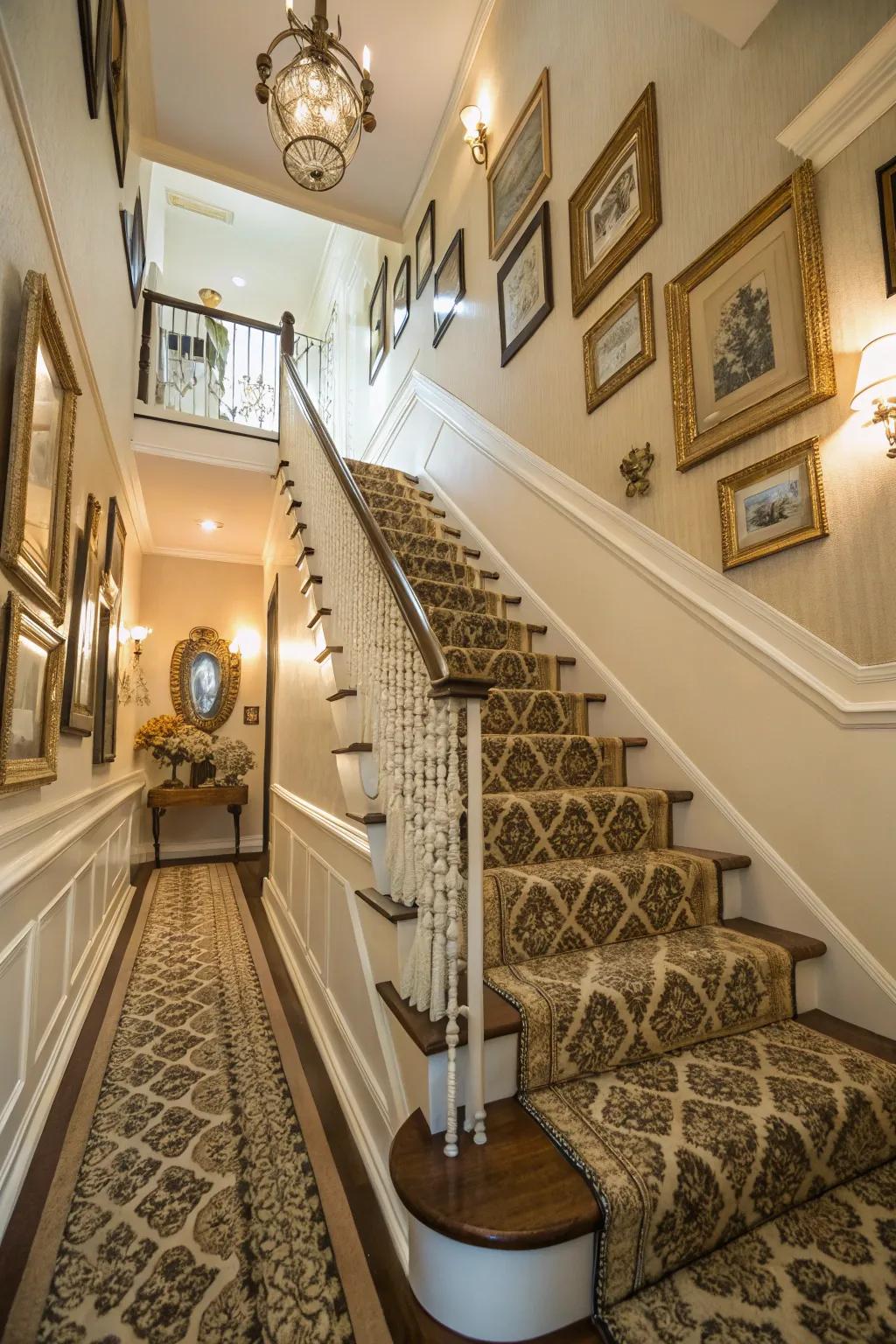 Artwork and reflectors enhance your staircase ambiance.