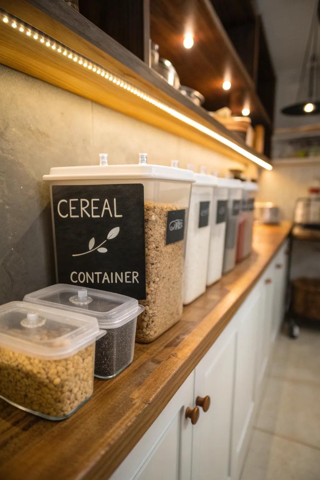 Chalkboard tags enhance tidiness and allure.