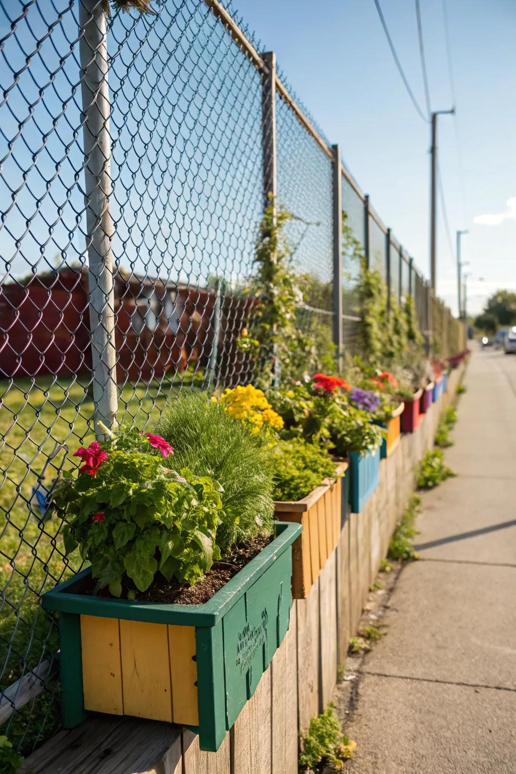 Planter boxes enrich your fence with vitality and color.