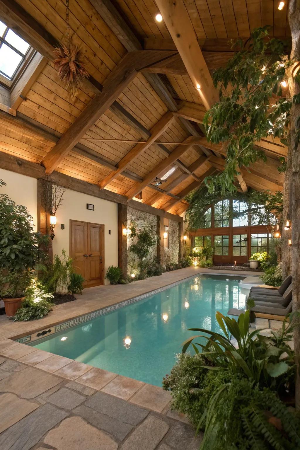 Your pool area gains warmth and personality from wooden accents.
