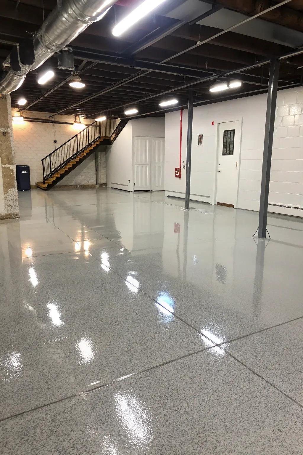 Epoxy coatings supply a long-lasting and glossy finish for high-traffic basement areas.