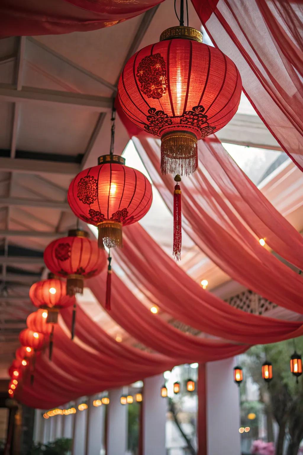 A ceiling embellished with charming hanging decor.