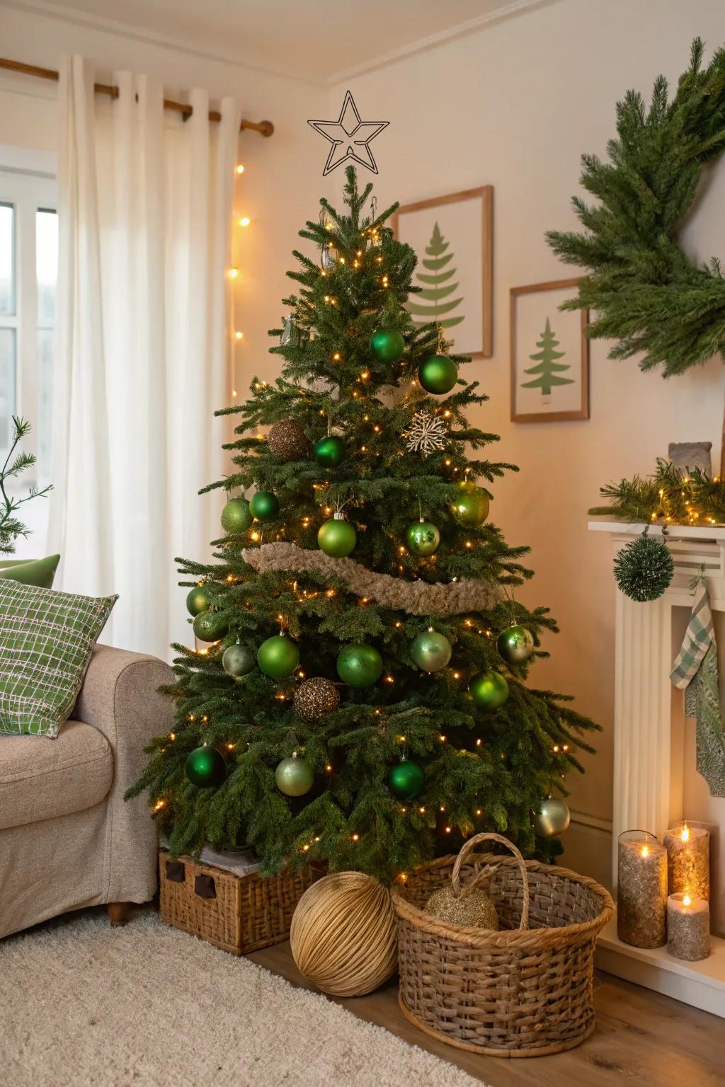 A nature-inspired Christmas bauble tree showcasing rich verdancy and native accents.