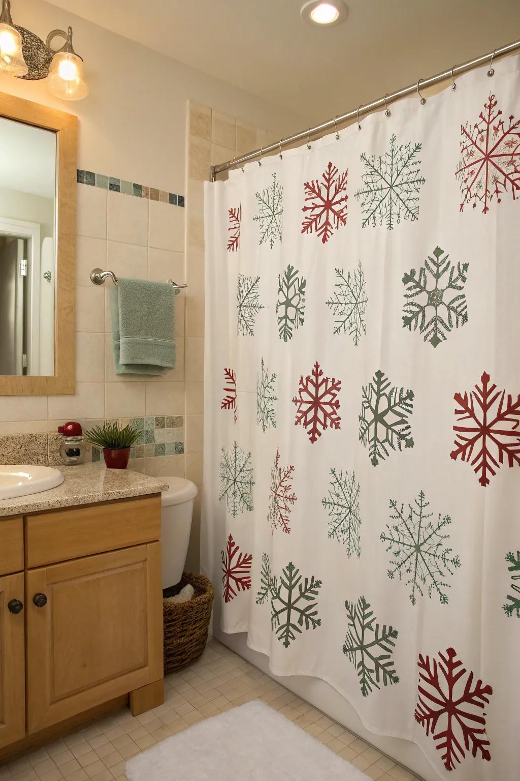 A celebratory shower drape can be a game-changer for holiday aesthetic.