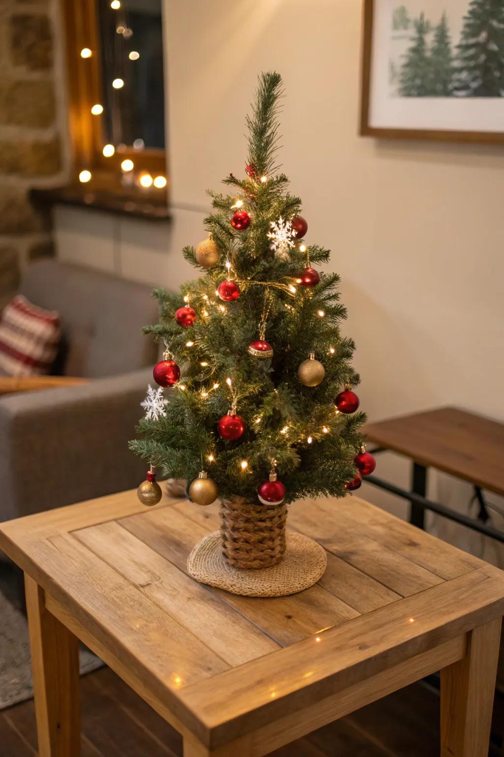 A captivating tabletop celebration fir appropriate for any modest space.