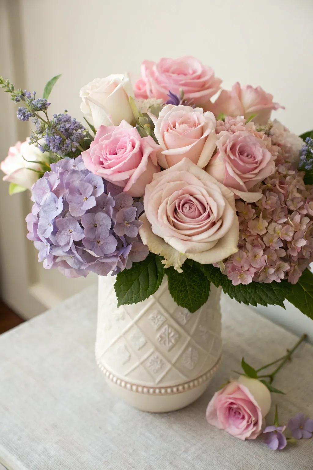 Delicate tone blossoms convey a mild allure towards the holiday aesthetic.