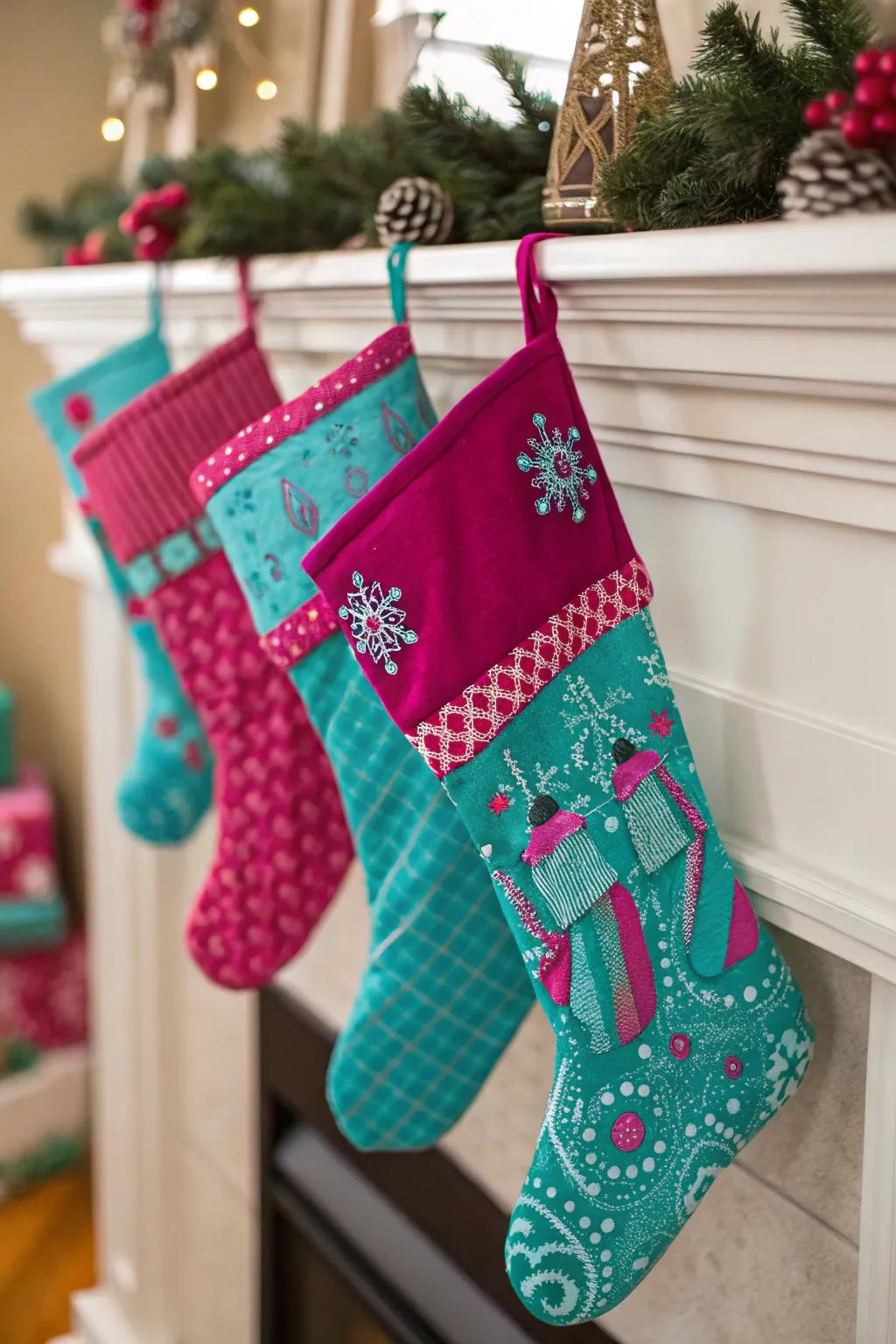 Bright and bold stockings make a vibrant holiday statement.