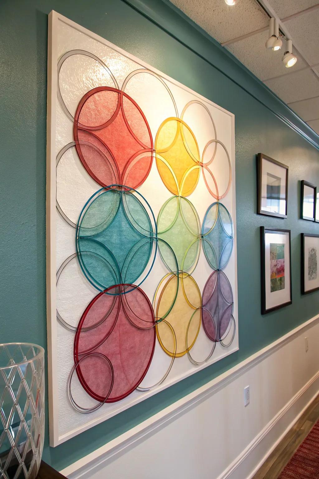 Depth through multi-layered circle artwork.