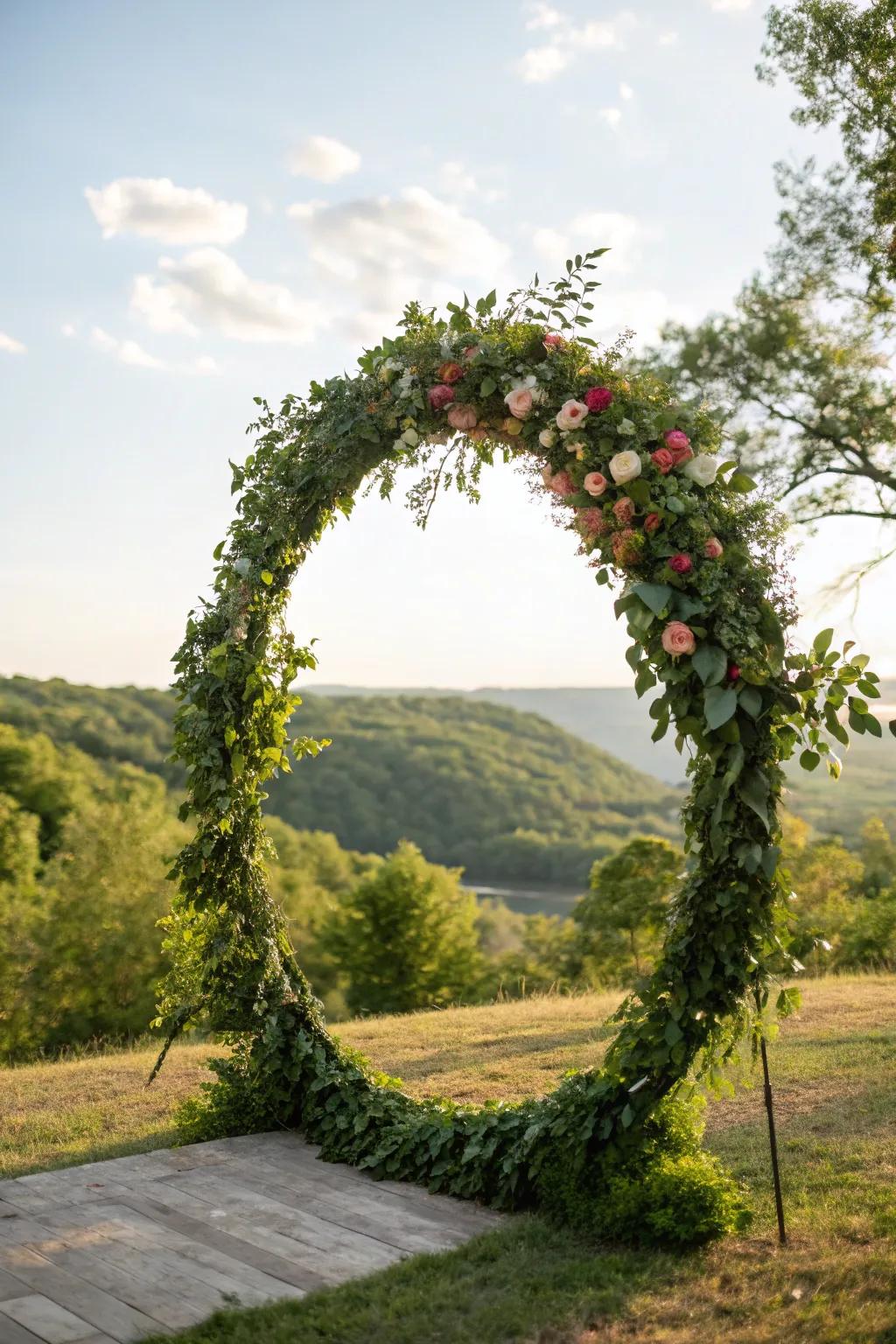 A circle arch lush with greenery, perfect for those who adore nature.