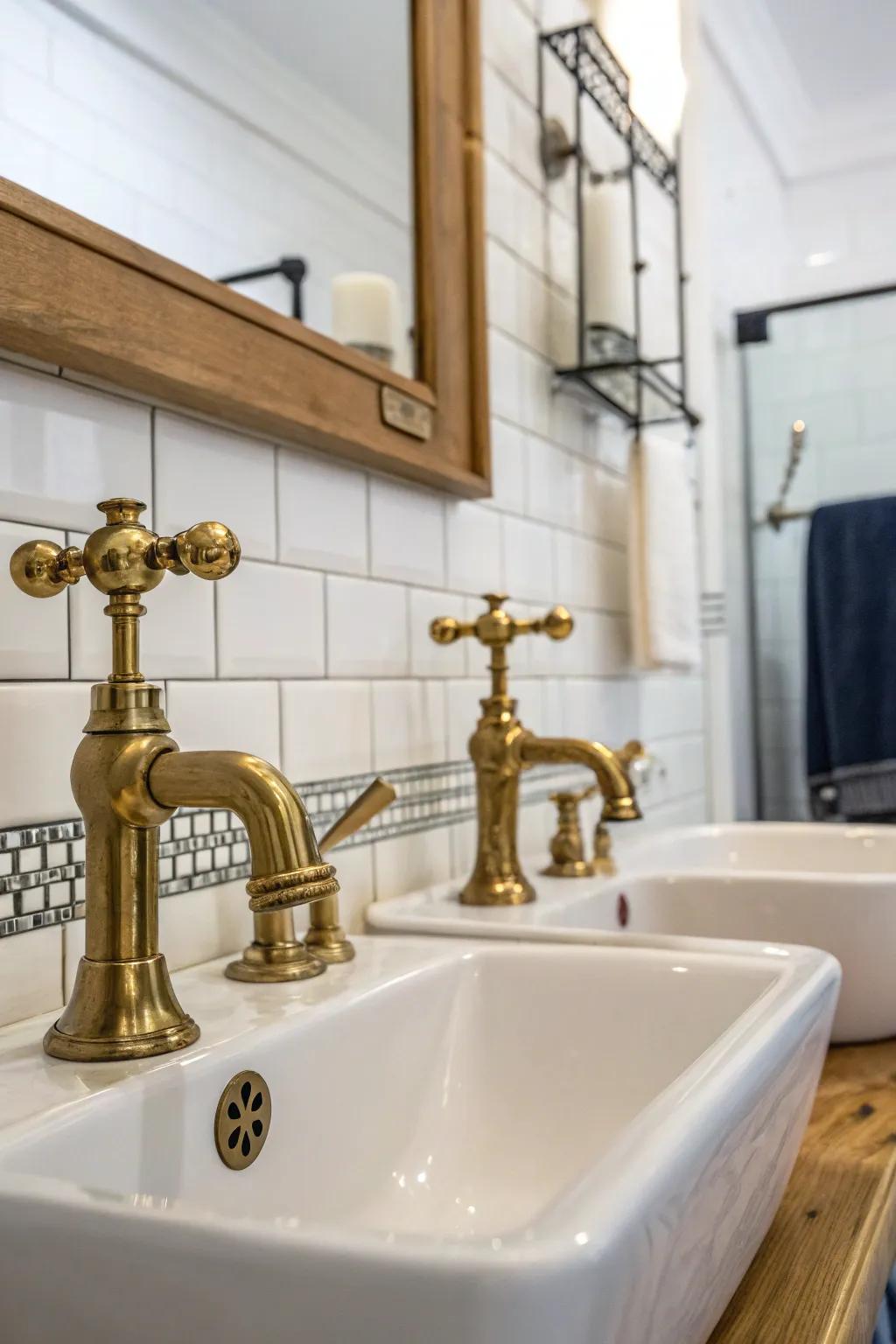 Period-style brass faucets impart ageless magnetism.