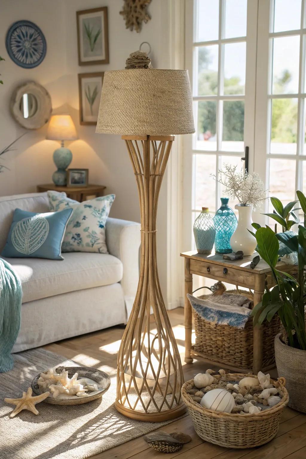 Fiber weave standing lights provide both height and warmth to any coastal setting.