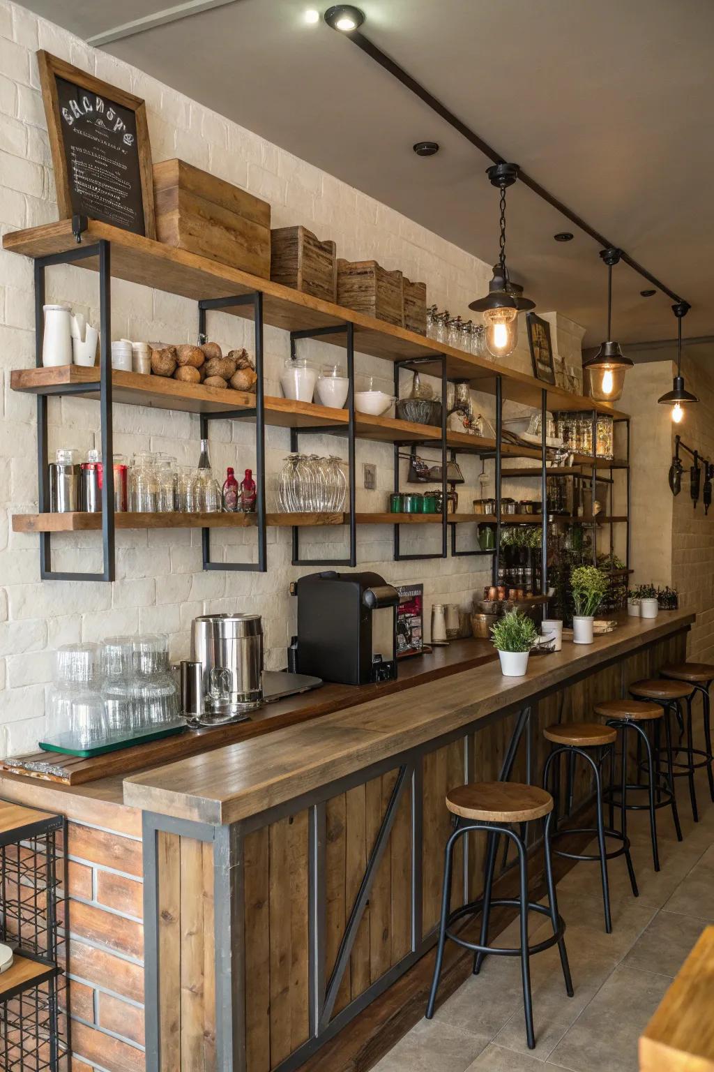 Timber and metallic elements forge a fashionable contemporary impression.