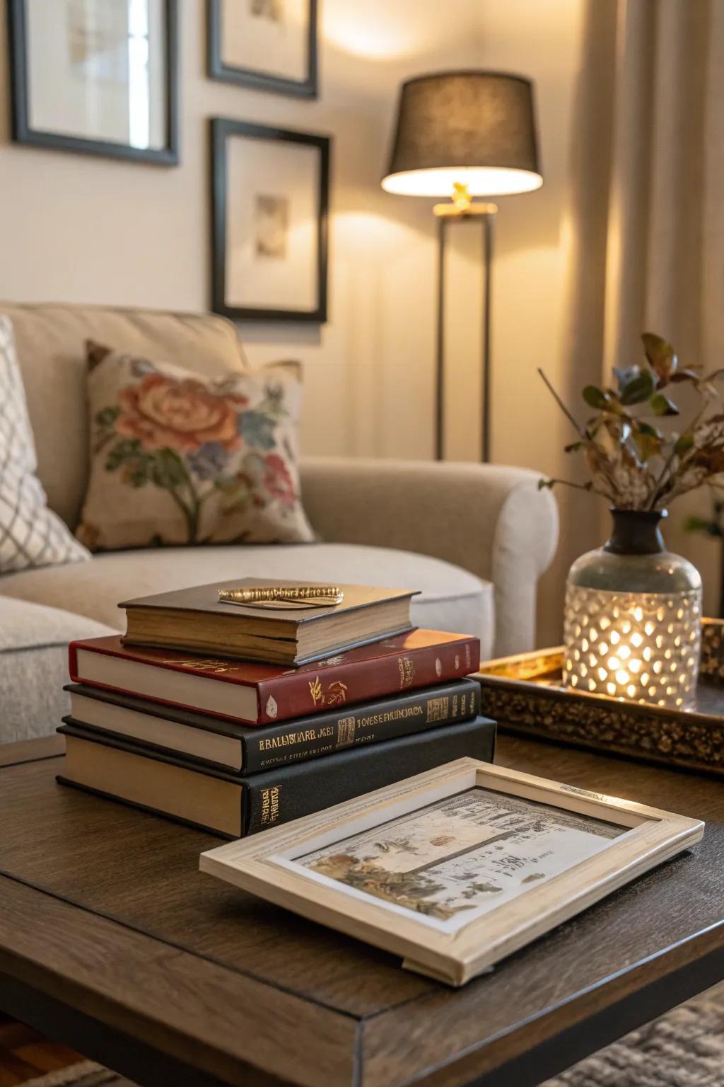 Unite books with artistic expressions to conceive a miniature gallery upon your table.