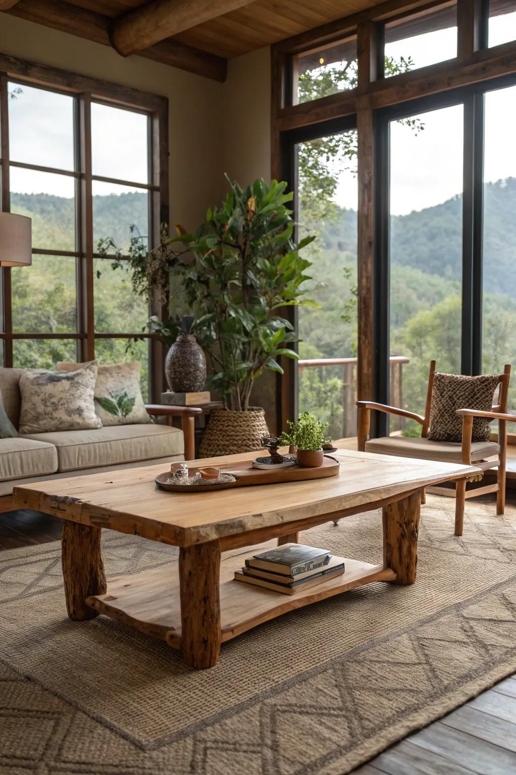 Untreated timber imparts an organic charm and warmth to your décor.
