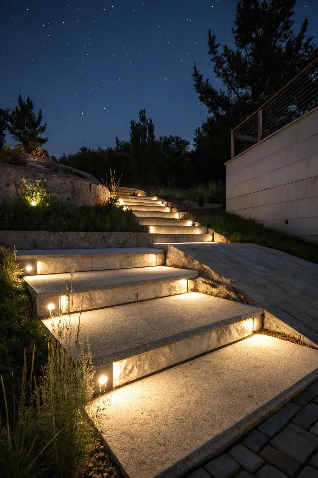 Lighting provides warmth and security to your steps.