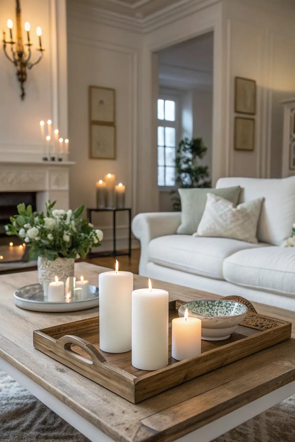 Understated snowdrift candles present restrained sophistication.