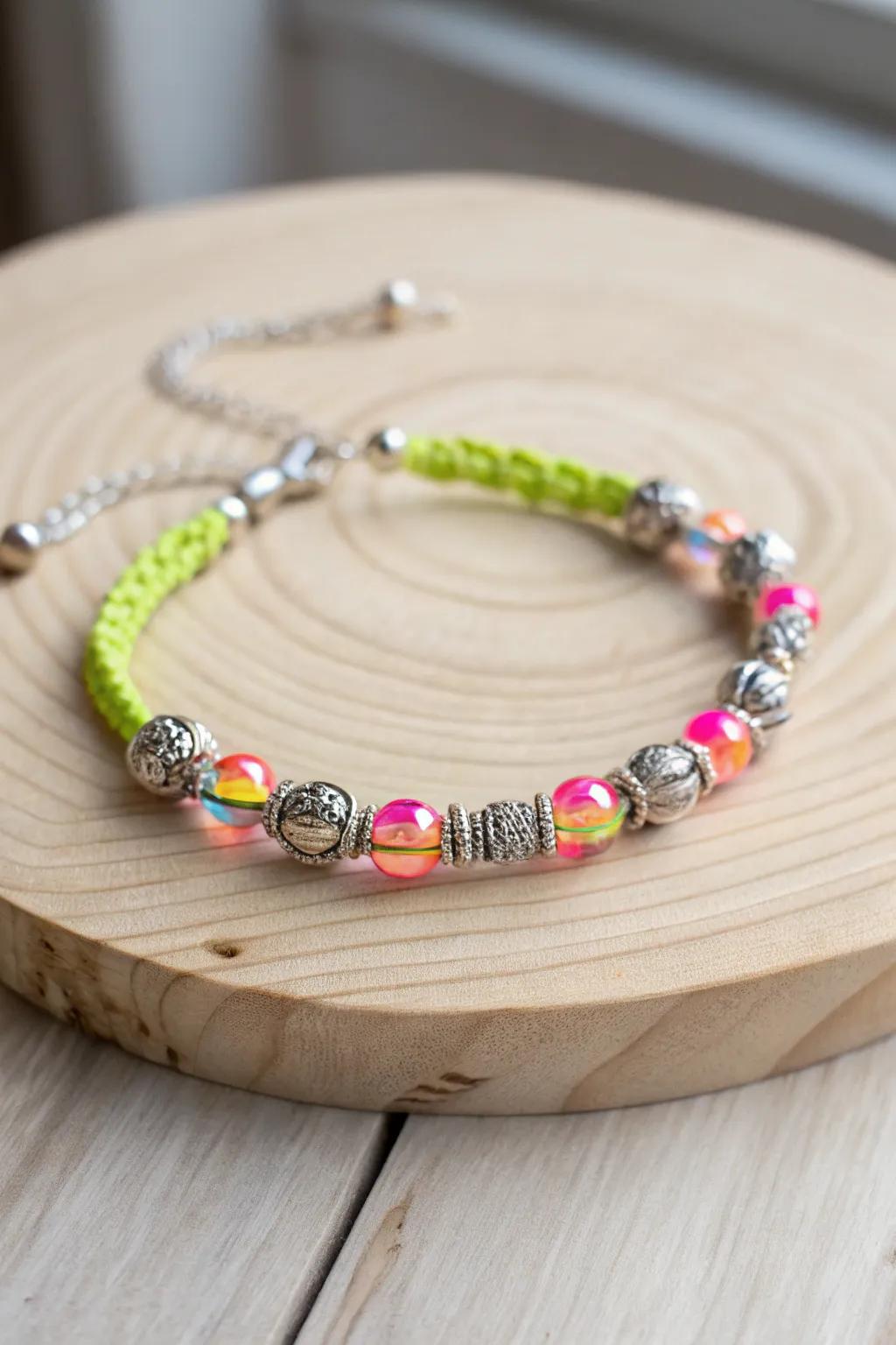 Experience festival vibes using this incredible handcrafted armlet, where bright neon meets simple elegance.