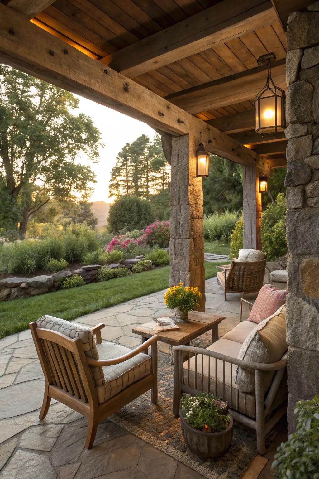 Natural elements add country charm to your patio.